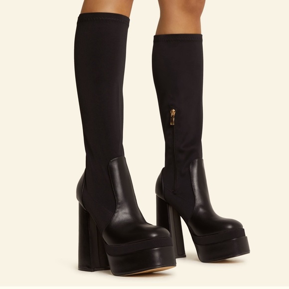 EGO Shoes Dede Platform Block Heel Knee High Long Sock Boot In